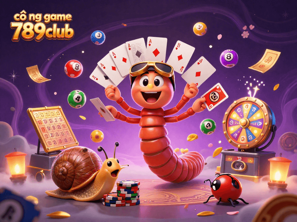 Experience the dynamic fun at cổng game 789club with engaging character illustrations and vibrant lottery elements.