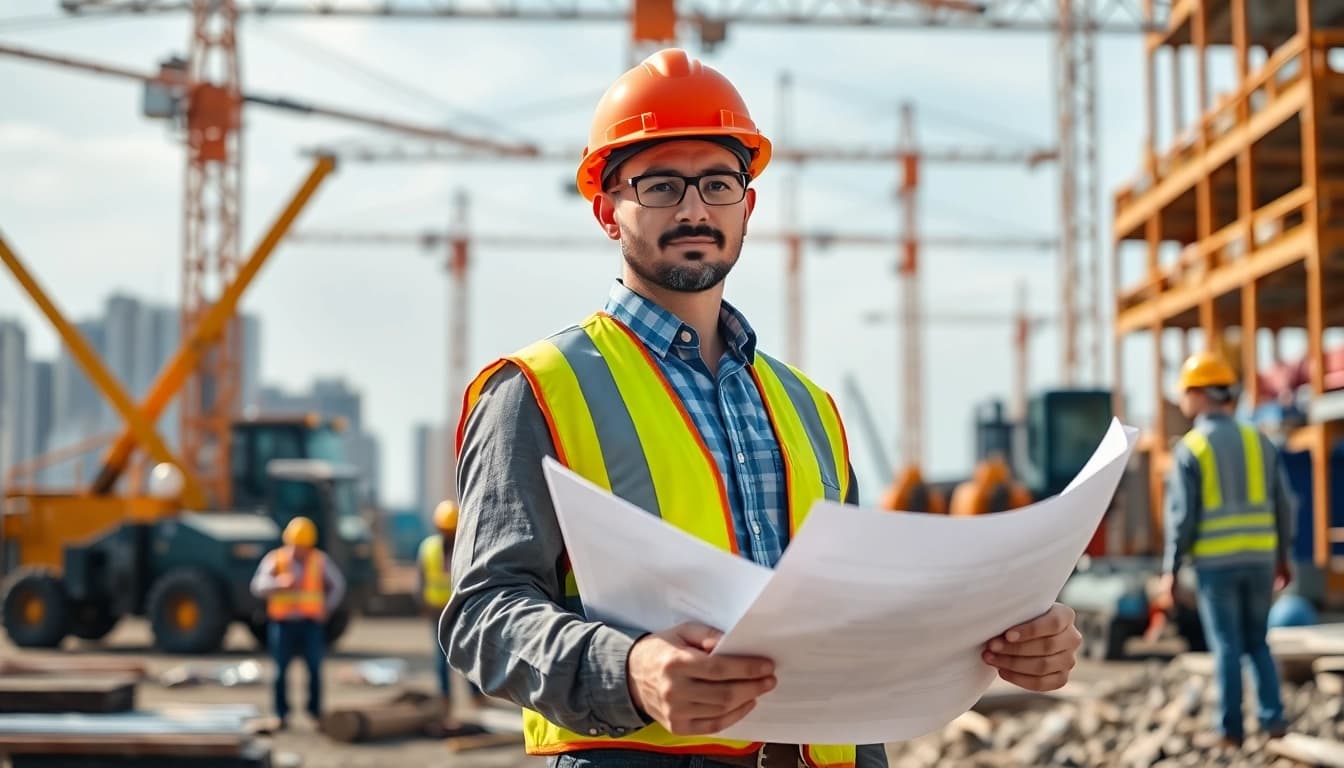 Manhattan Construction Manager overseeing an active construction site with workers and equipment.