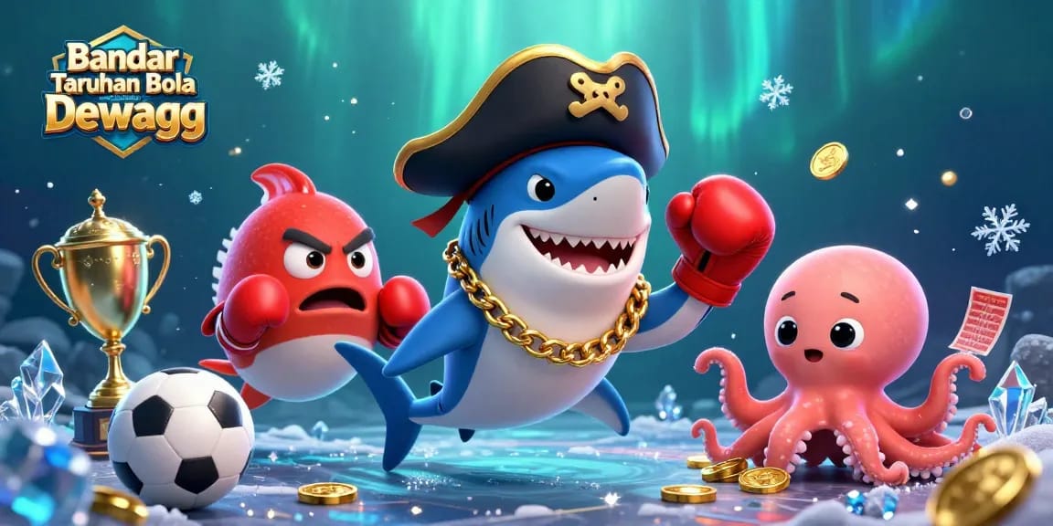 Bet on your favorites at Bandar Taruhan Bola Online Dewagg as our pirate shark celebrates wins!
