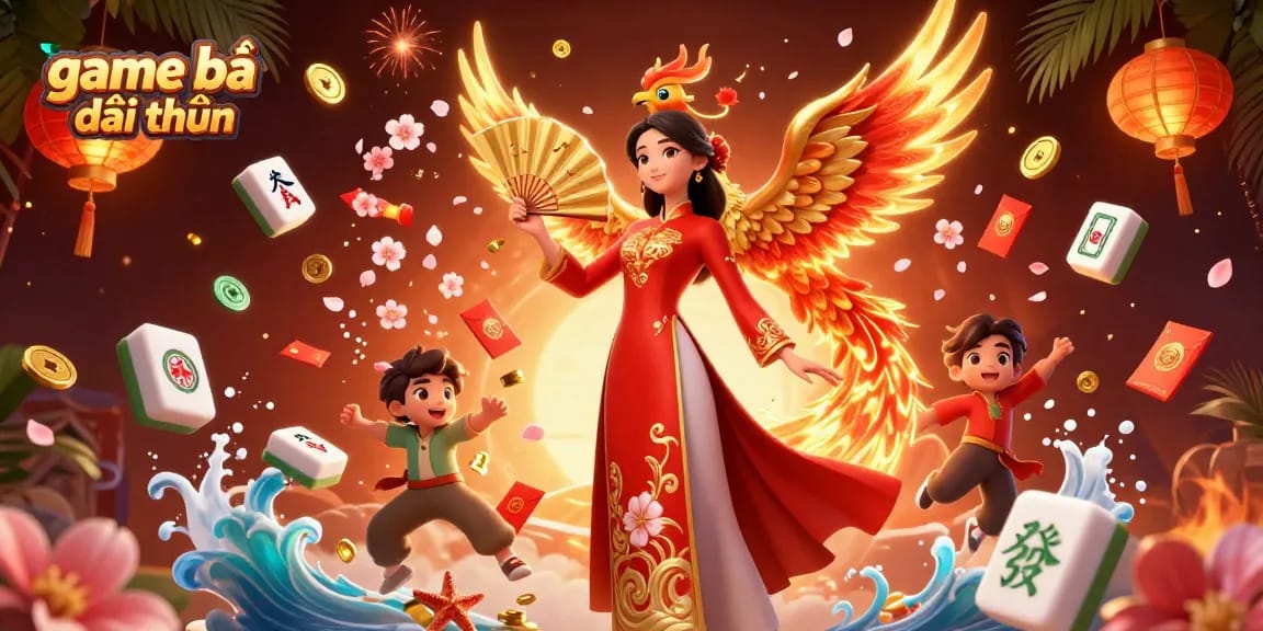 Experience thrilling game bài đổi thưởng with vibrant casino elements and cultural motifs in this dynamic illustration.