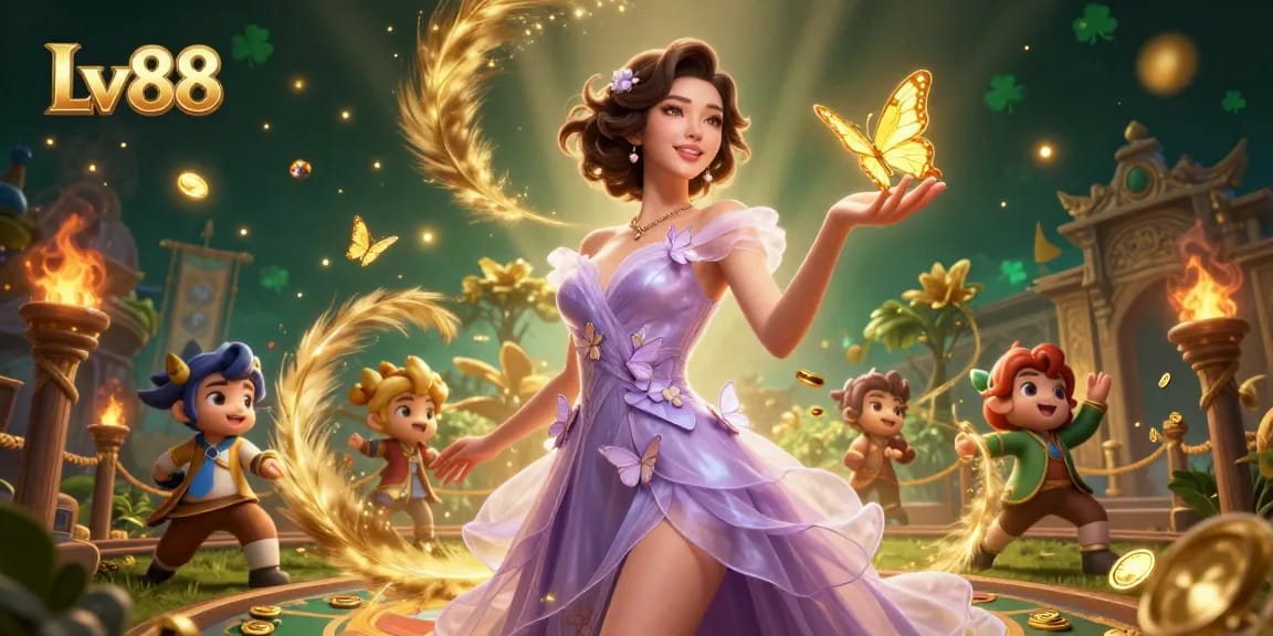 Join the excitement of Lv88 as a stunning woman celebrates wins amidst a vibrant casino environment.