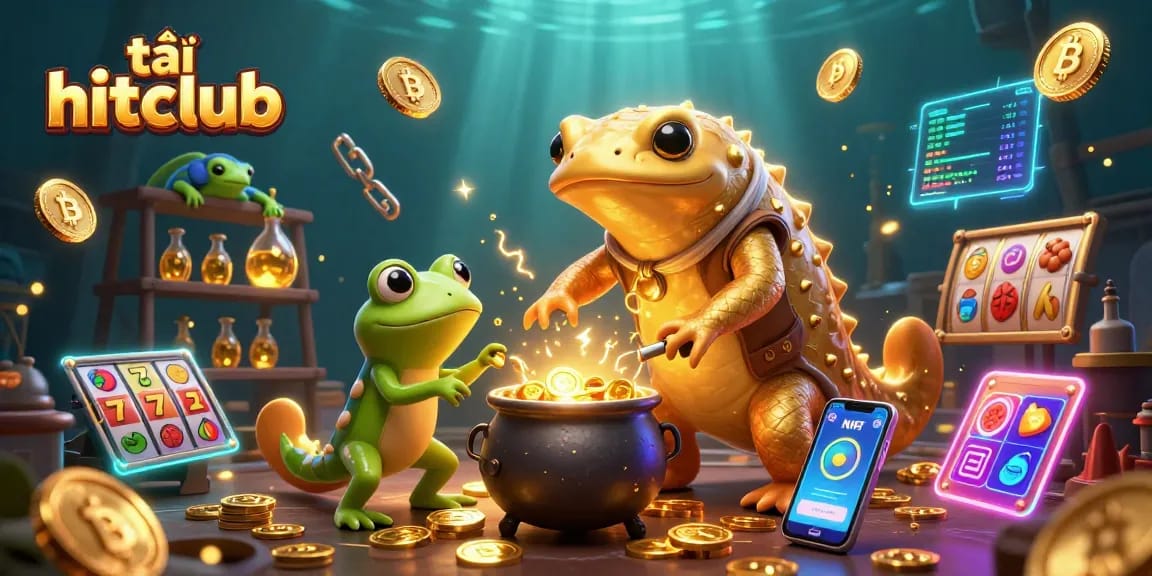 Engage with tải hitclub through interactive gambling fun with a gold-themed casino illustration.