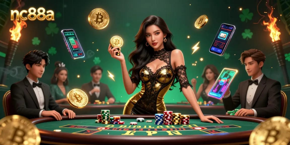 Betting strategies come alive at nc88a with a glamorous Asian woman at the baccarat table.
