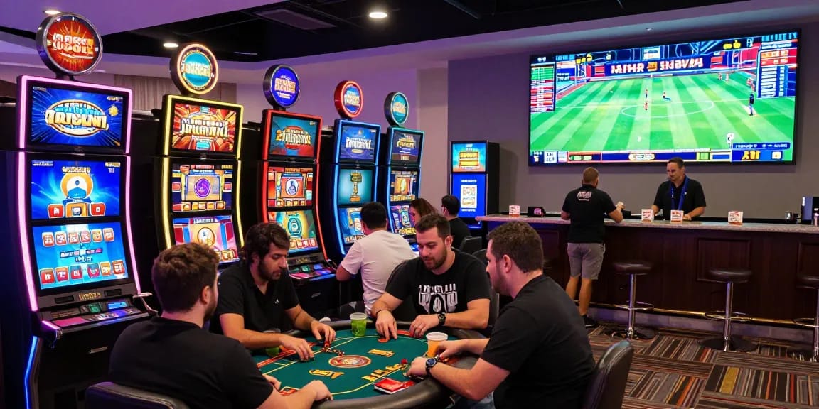 Exciting scene of diverse players enjoying online gambling at cm88z.com.co with interactive games and vibrant atmosphere.