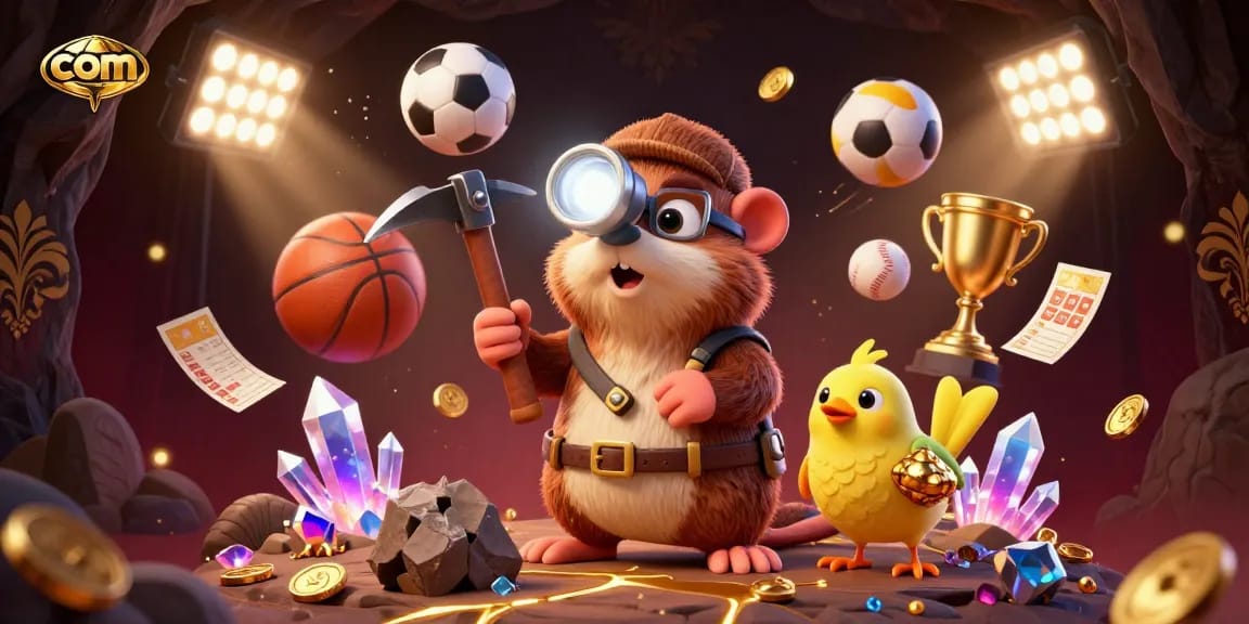 Experience the thrill of online gaming at com with a treasure hunter mole, gold coins, and action-packed sports elements.
