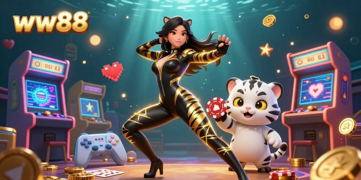 Experience thrilling gaming at ww88 with a vibrant scene featuring dynamic 3D characters and colorful casino elements.