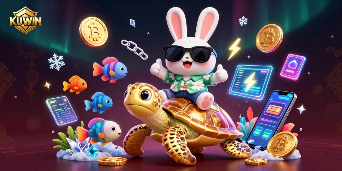 Enjoy thrilling wins at KUWIN with a 3D lucky rabbit mascot and golden sea turtle.