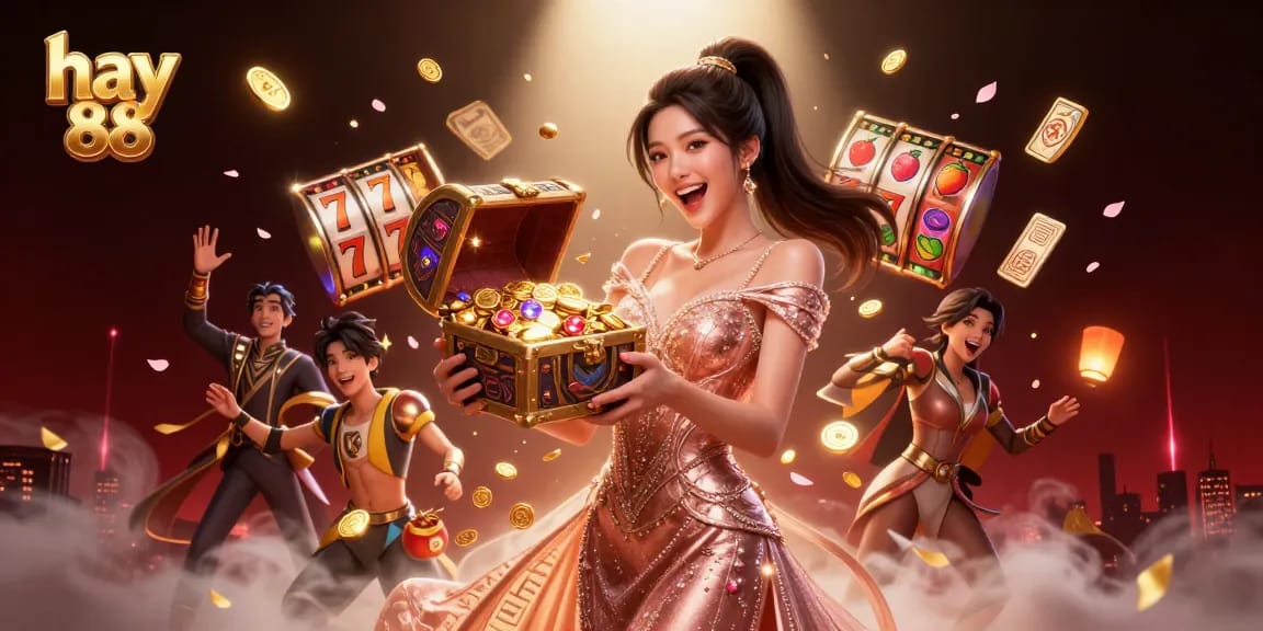 Experience the thrill of hay 88 with stunning jackpot treasures and casino excitement in this vibrant scene.