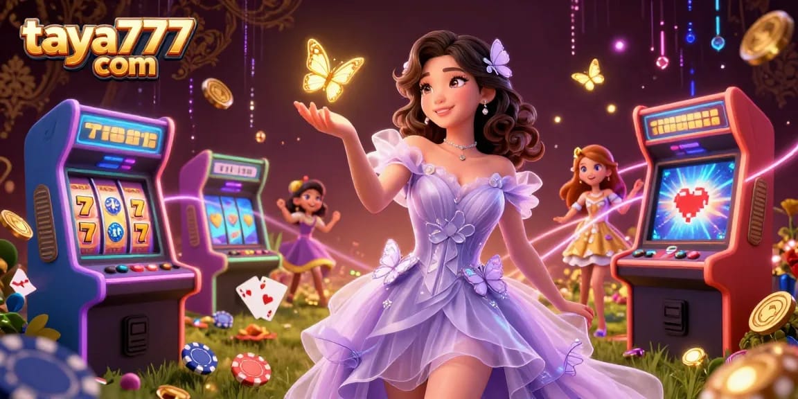 Experience thrilling gaming at taya777 com with a stunning visual of a casino scene featuring arcade elements and a beautiful character.