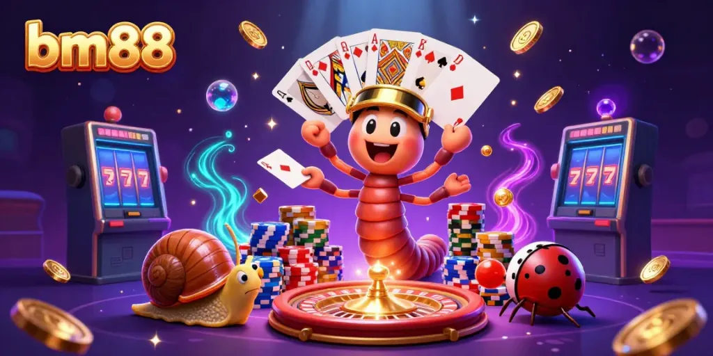 Engage with exciting gameplay at bm88 with a vibrant and dynamic casino scene featuring a cartoon dealer.
