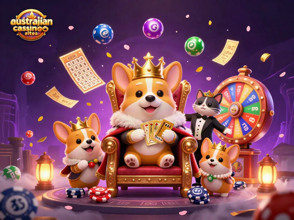 Experience top australian mobile casino sites with vibrant gaming elements in a dynamic 3D illustration.
