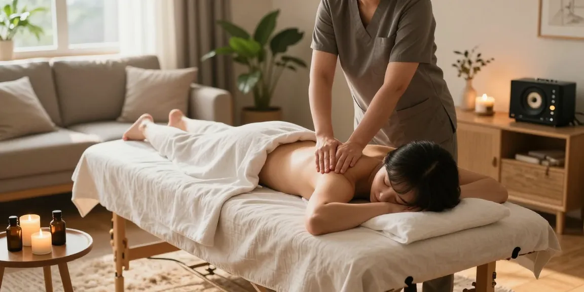 Experiencing a relaxing 노원출장마사지 in a cozy home setting, promoting wellness and tranquility.