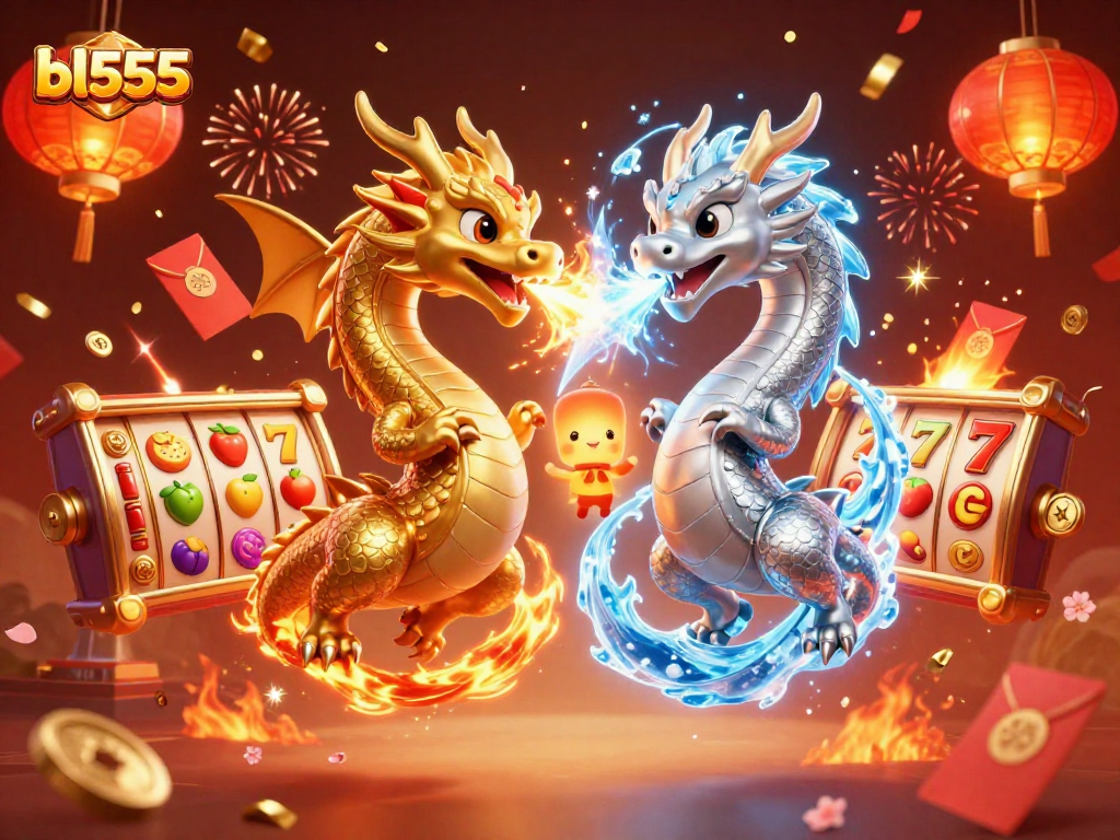 Experience thrilling gold and silver dragons in a vibrant bl555 casino scene.