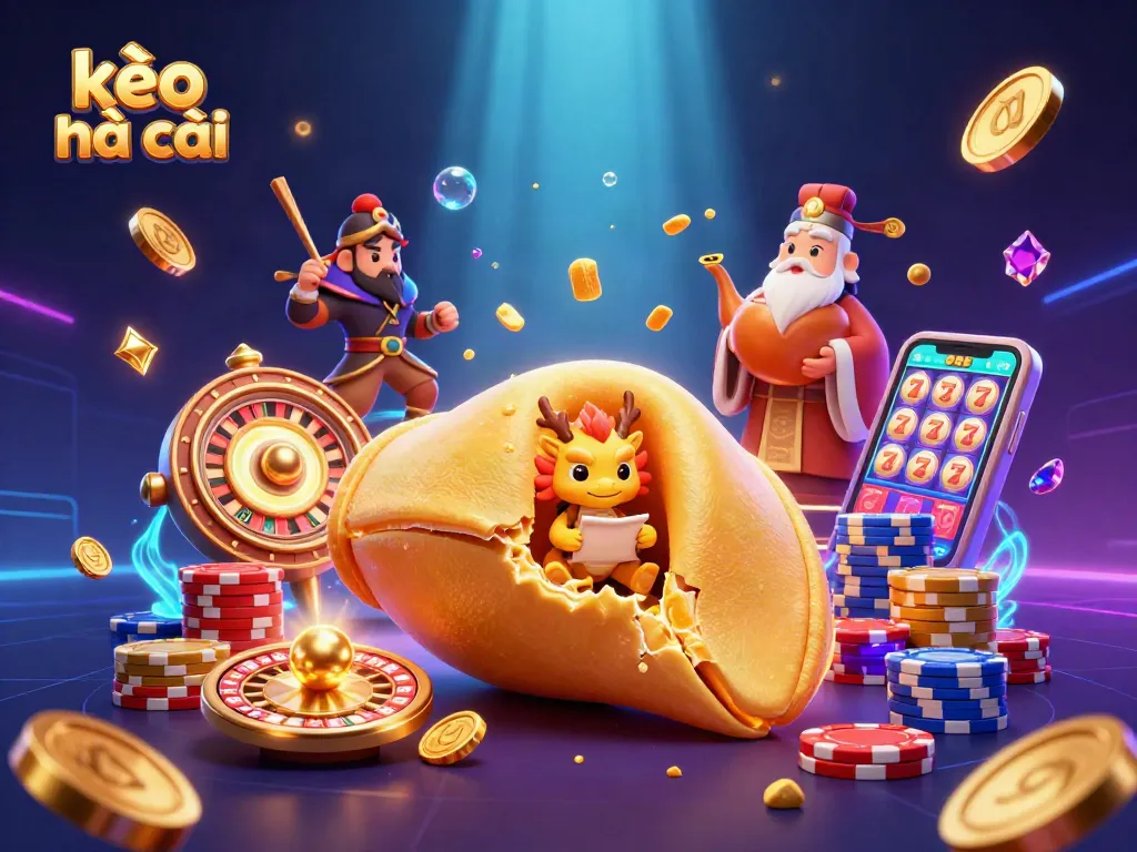 Experience the excitement of kèo nhà cái as golden fortune elements and dynamic casino symbols celebrate gambling wins.