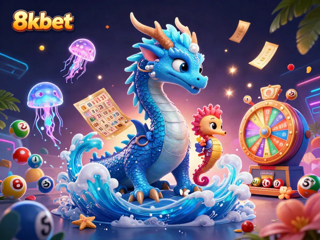 Experience the excitement of 8xbet with this vibrant 3D illustration showcasing a powerful dragon and engaging casino elements.