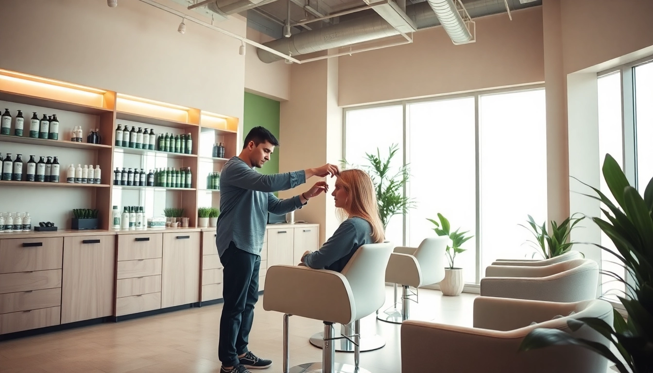 Interior of Omnia Salon showcasing expert hairstyling and eco-friendly Aveda products.