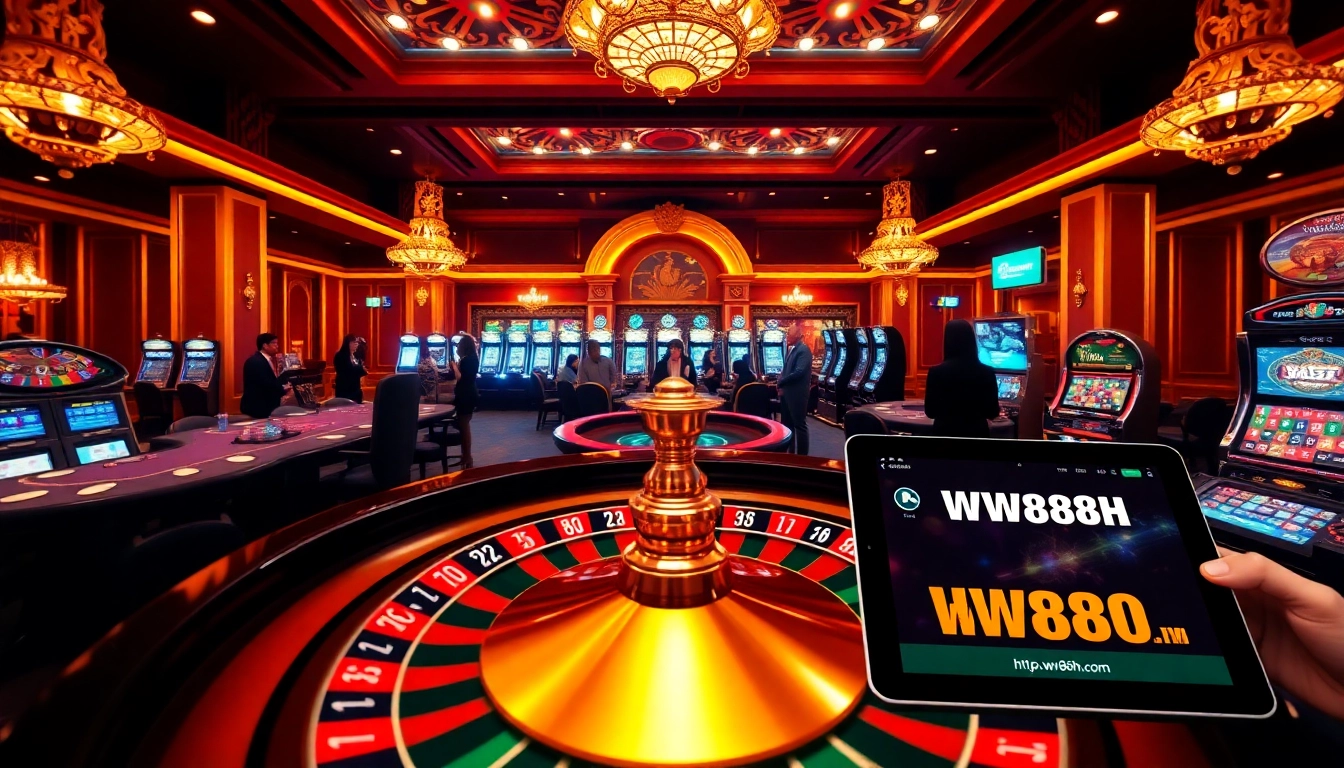Players enjoying lively roulette and card games at http://ww88h.com/ casino, showcasing vibrant gambling action.