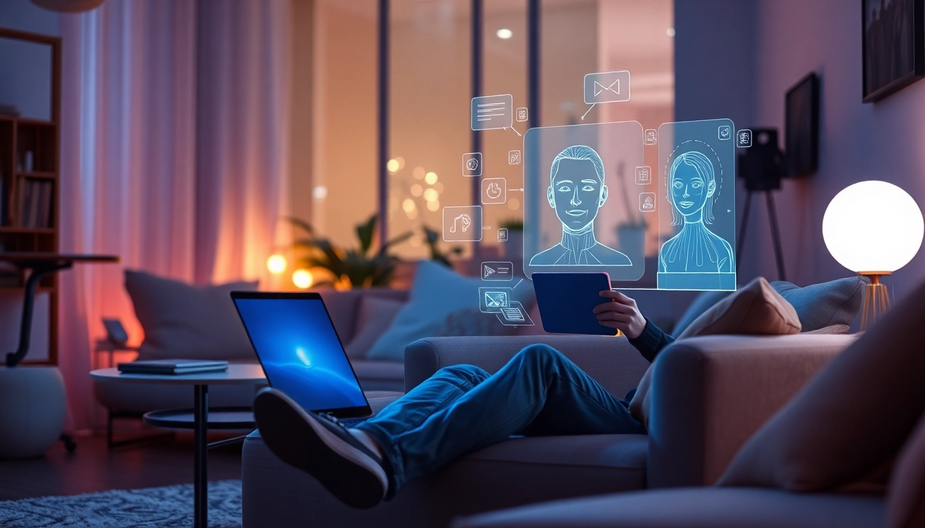 Engaging chat with Crushon AI in a modern, cozy setting