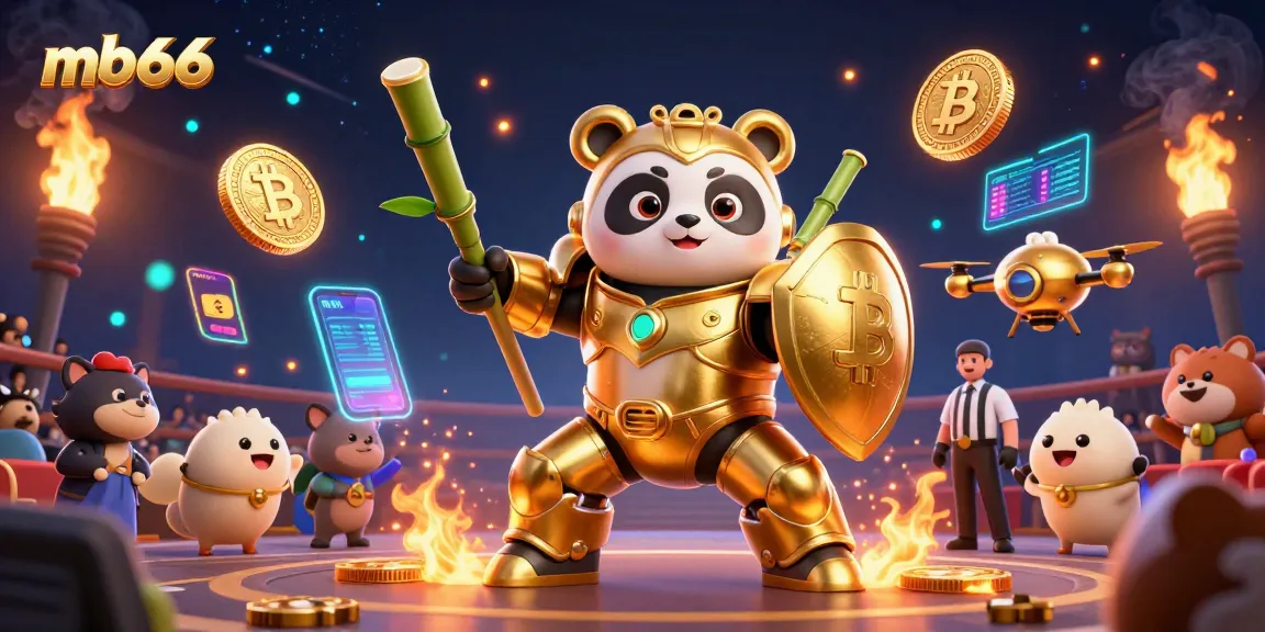 Engage with immersive gameplay at mb66, featuring a mech-suit panda amidst vibrant 3D casino scenes.