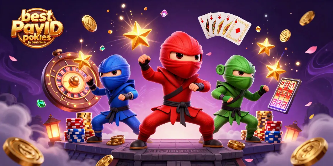 Experience the thrill of the best PayID pokies in Australia with vibrant casino elements and animated characters.