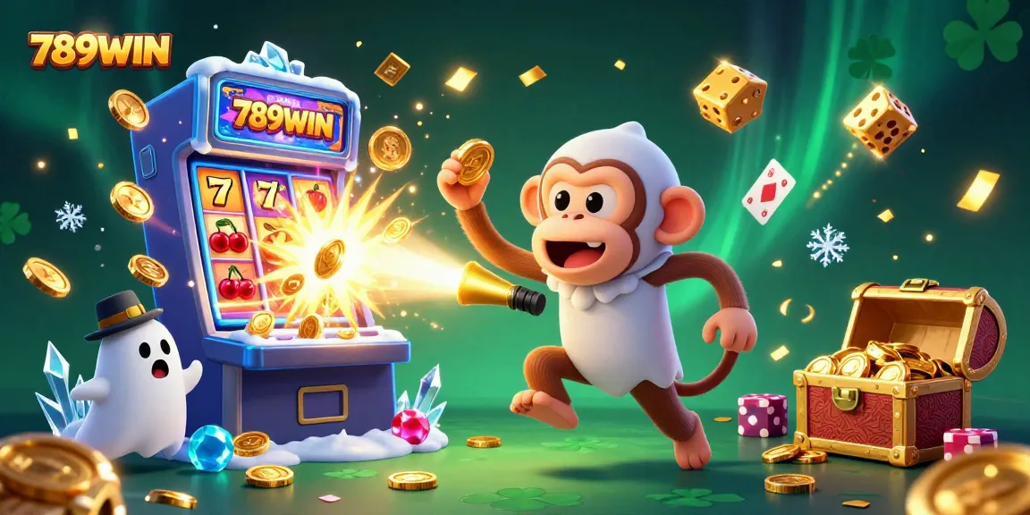 Experience the thrill of winning at 789WIN with a lively casino scene featuring playful characters and jackpot explosions.