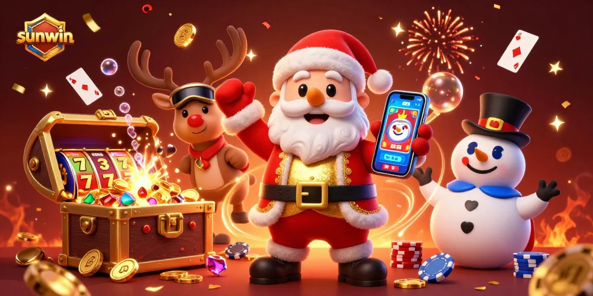 Experience the thrill of gambling with sunwin, as Santa and friends showcase jackpot slots in a dynamic casino scene.