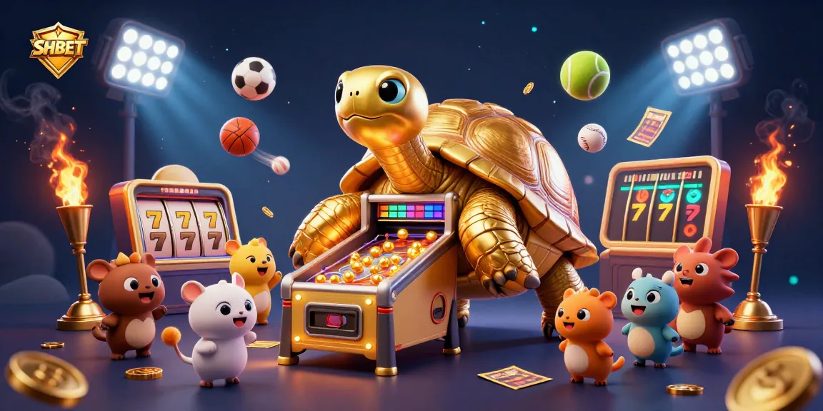 Experience thrilling gaming at SHBET with our vibrant slot and sports scene featuring playful characters.